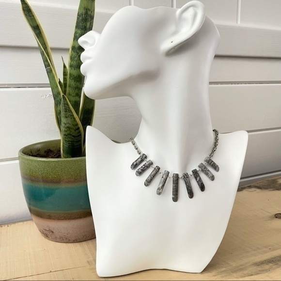 $49 SALE Handmade Snowflake Obsidian Statement Necklace Textured Chain Boho - Picture 2 of 6